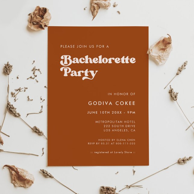 Stylish retro burnt orange Bachelorette Party Invitation (Creator Uploaded)