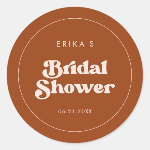 Stylish retro Burnt Orange Bridal Shower Classic Round Sticker
