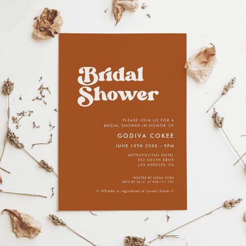 Stylish retro burnt orange Bridal shower Invitation