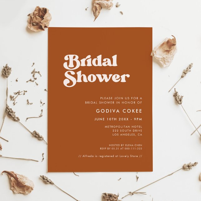 Stylish retro burnt orange Bridal shower Invitation (Creator Uploaded)