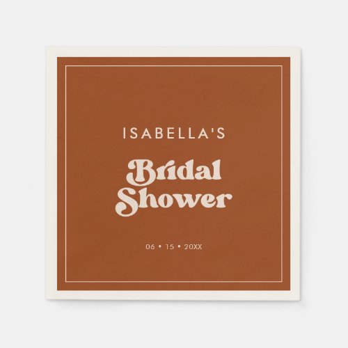 Stylish retro Burnt Orange Bridal Shower Napkins