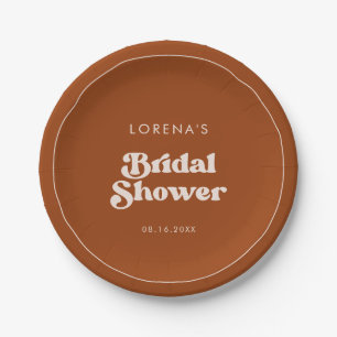 Stylish retro Burnt Orange Bridal Shower Paper Plates