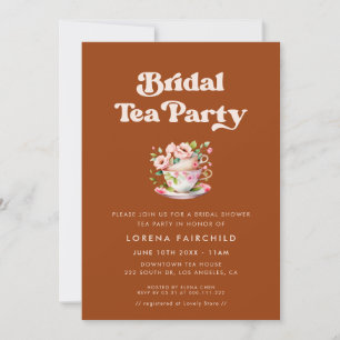 Stylish retro Burnt Orange Bridal Tea Invitation