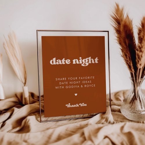 Stylish retro Burnt Orange Date night ideas sign