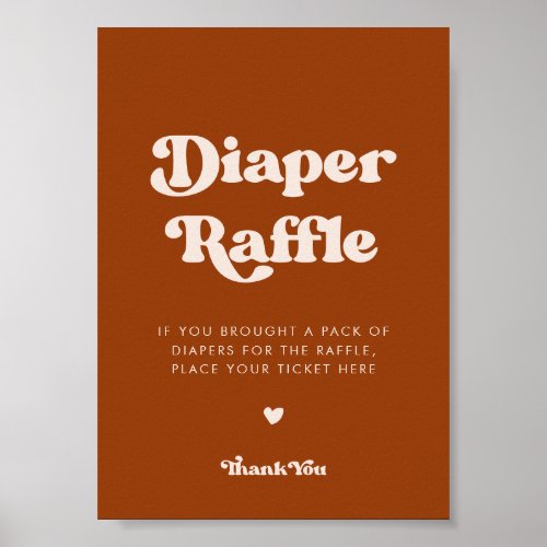 Stylish retro Burnt Orange Diaper Raffle sign
