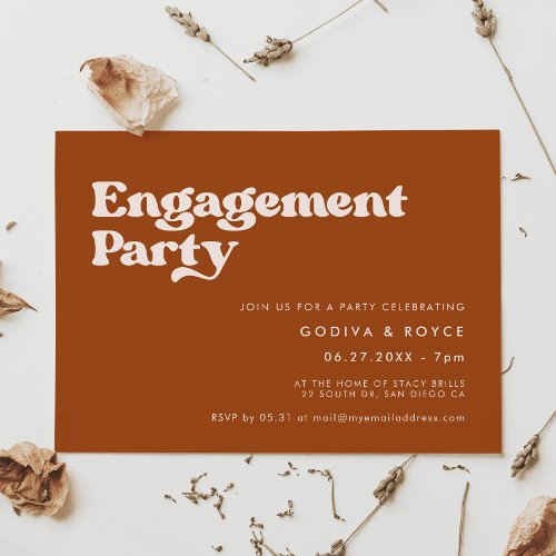 Stylish retro burnt orange Engagement party Invitation