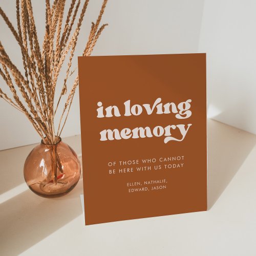 Stylish retro Burnt Orange In loving memory Pedestal Sign