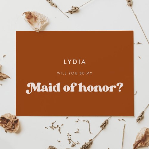 Stylish retro burnt orange Maid of honor card