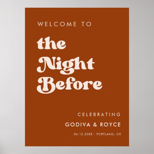 Stylish retro Burnt Orange Night before Welcome Poster