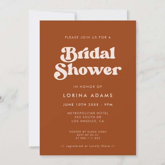 Stylish retro Burnt Orange Photo bridal shower Invitation (Front)