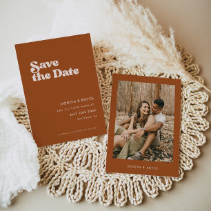 Stylish retro Burnt Orange Photo Save The Date