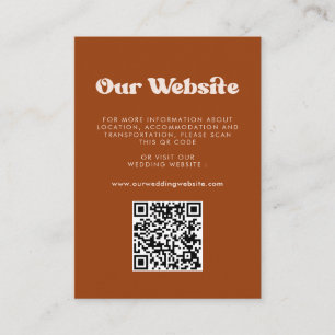 Stylish retro Burnt Orange QR code wedding website Enclosure Card