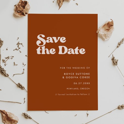 Stylish retro burnt orange save the date