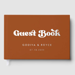 Stylish Retro Burnt Orange Silver foil wedding Guest Book