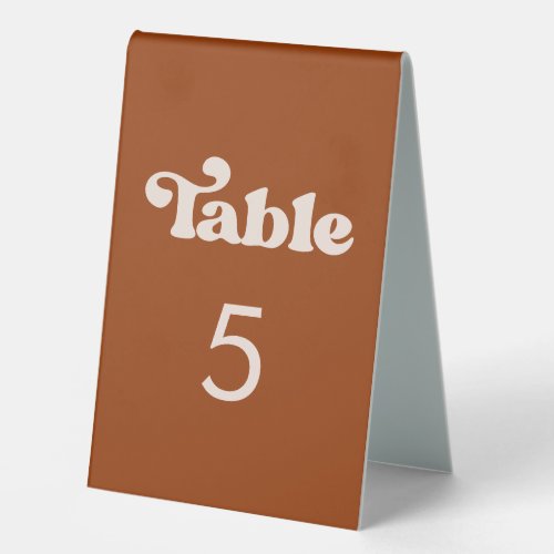 Stylish retro burnt orange Table number Table Tent Sign