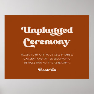 Stylish retro Burnt Orange Unplugged ceremony Poster