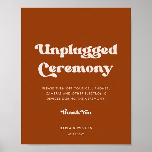 Stylish retro burnt orange Unplugged ceremony Poster