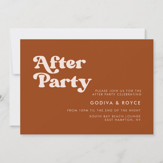 Stylish retro burnt orange Wedding After party Invitation (Front)