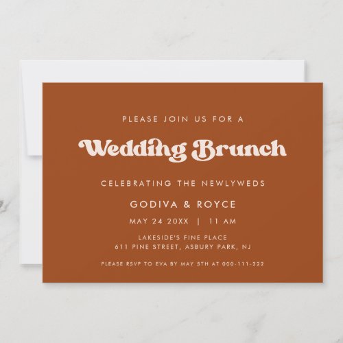 Stylish retro Burnt Orange wedding Brunch Invitation