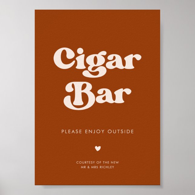 Stylish retro Burnt Orange Wedding Cigar Bar sign (Front)