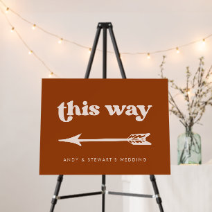 Stylish Retro Burnt Orange Wedding Direction Sign