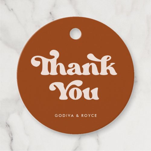 Stylish retro burnt orange wedding favor tags