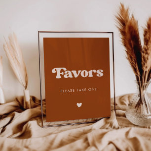 Stylish retro Burnt Orange Wedding Favors sign