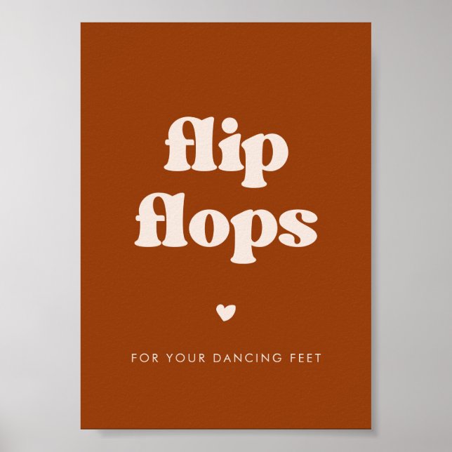 Stylish retro Burnt Orange Wedding Flip Flops sign (Front)
