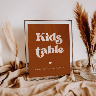 Stylish retro Burnt Orange Wedding Kids Table Poster