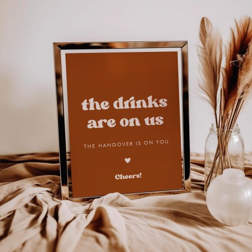 Stylish retro Burnt Orange Wedding Open bar sign