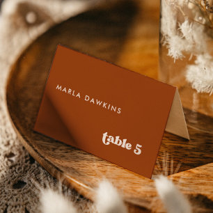 Stylish retro Burnt Orange Wedding place card