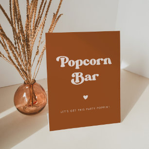 Stylish retro Burnt Orange Wedding Popcorn bar Pedestal Sign