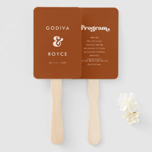 Stylish retro burnt orange wedding program hand fan
