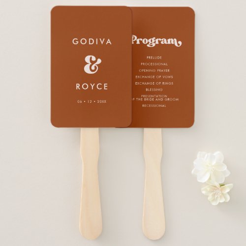 Stylish retro burnt orange wedding program hand fan