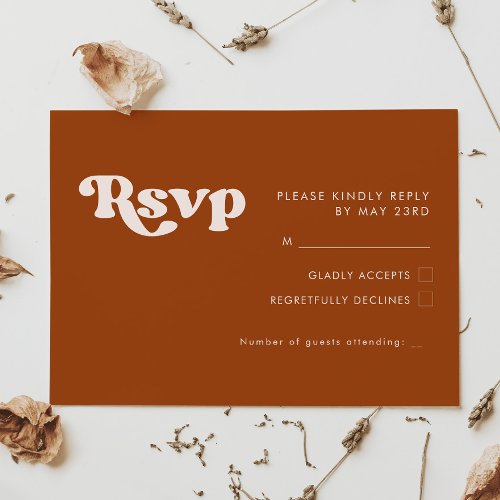 Stylish retro burnt orange wedding RSVP card