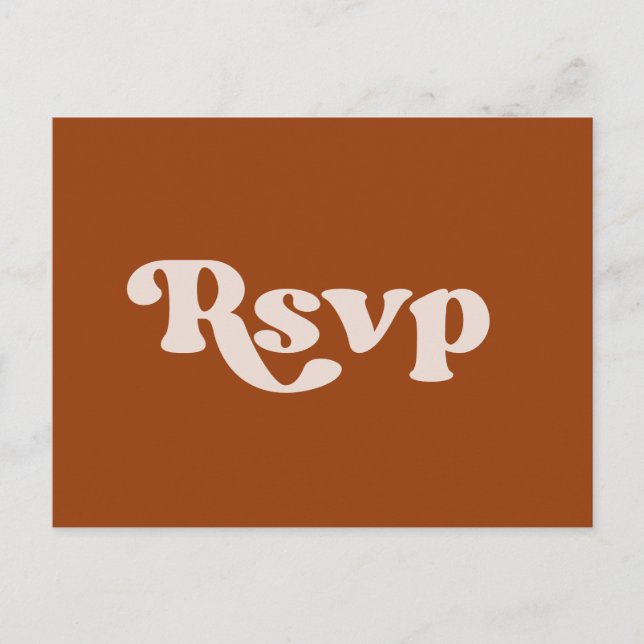 Stylish retro burnt orange wedding RSVP Postcard (Front)