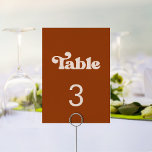 Stylish retro burnt orange wedding table number<br><div class="desc">A retro chic theme: adopt this slightly vintage and stylish typographic design for your wedding stationery,  with a burnt orange,  terracotta,  brown sugar & peach pink color theme. Fully customizable text,  colors and backgrounds.</div>