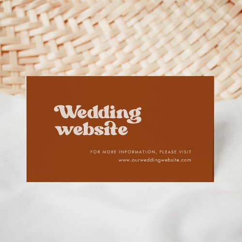 Stylish retro burnt orange wedding website enclosure card