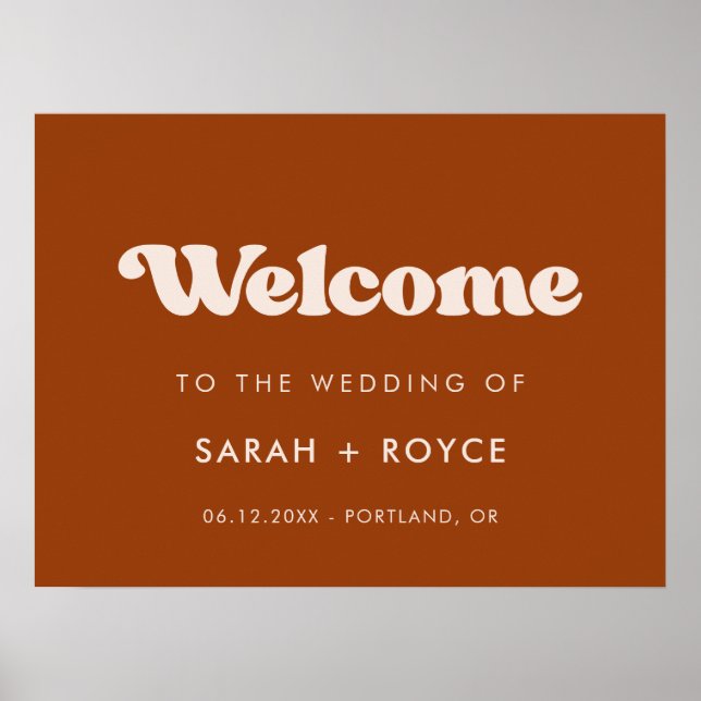 Stylish retro Burnt Orange Welcome to our wedding Poster (Front)