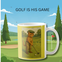 Stylish Retro Cat Playing Golf Custom Monogram