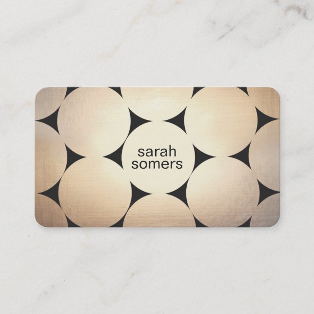 Stylish Retro Chic Gold Circles Pattern Black Lux Business Card (Front)