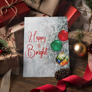 Stylish retro colorful ornaments Christmas tree Holiday Postcard