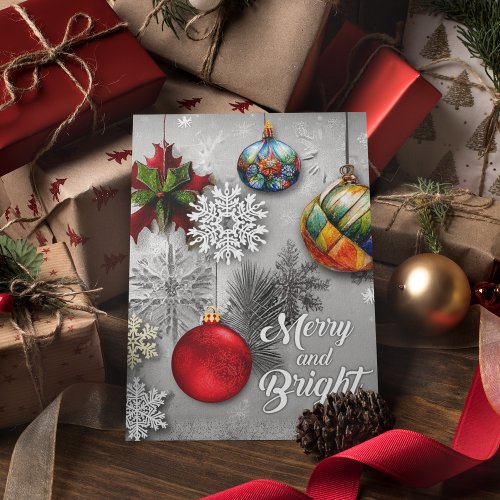 Stylish retro colorful ornaments snowflakes  holiday postcard