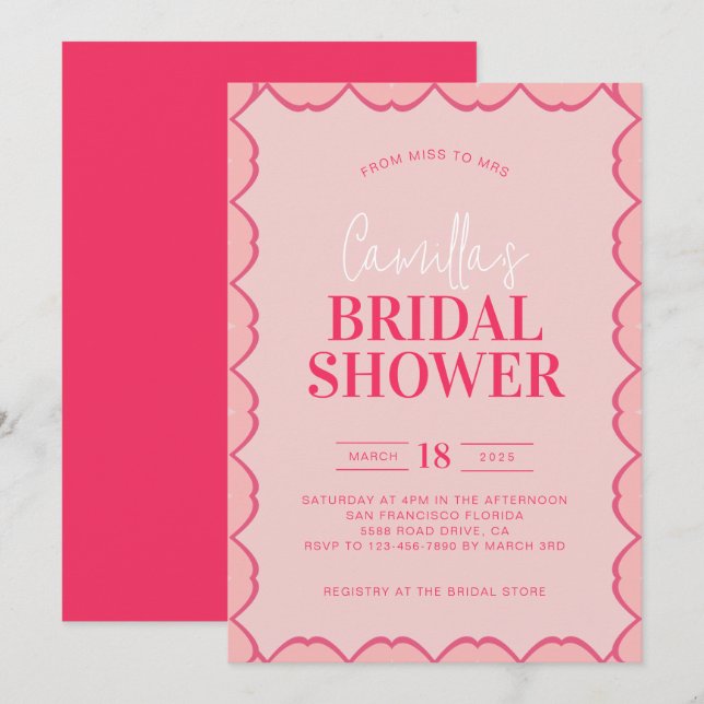 Stylish Retro Colorful Red and Pink Bridal Shower Invitation (Front/Back)