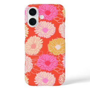 Stylish Retro Dahlia Floral Pattern Red Pink iPhone 16 Case