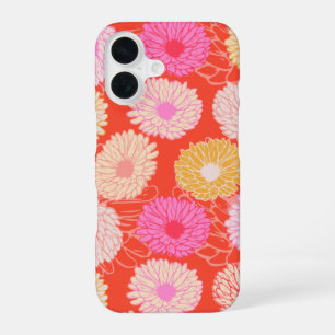 Stylish Retro Dahlia Floral Pattern Red Pink iPhone 16 Case