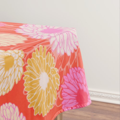 Stylish Retro Dahlia Floral Pattern Red Pink Tablecloth