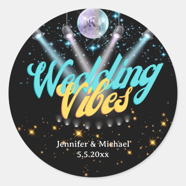 stylish retro disco ball groovy wedding classic round sticker (Front)