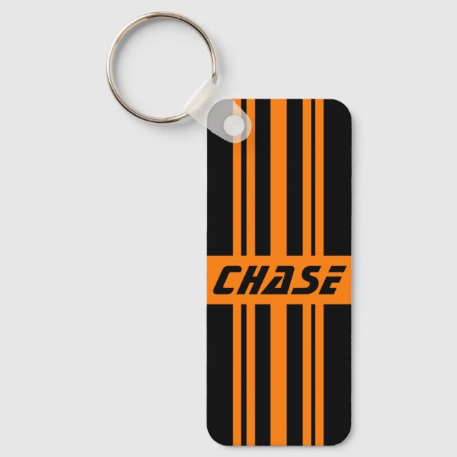 Stylish Retro Double-sided Black & Orange Stripes  Keychain (Front)