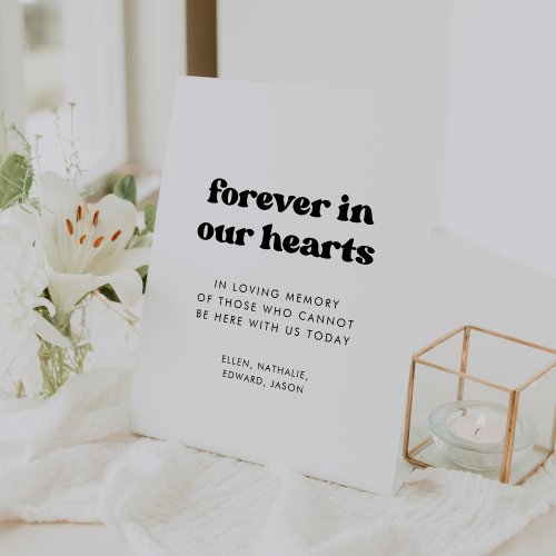Stylish retro Forever in our hearts wedding Pedestal Sign